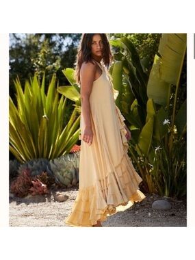 Free People NWT Wrap Around Maxi Dress Ruffles Cascade Endless Summer Sz Large